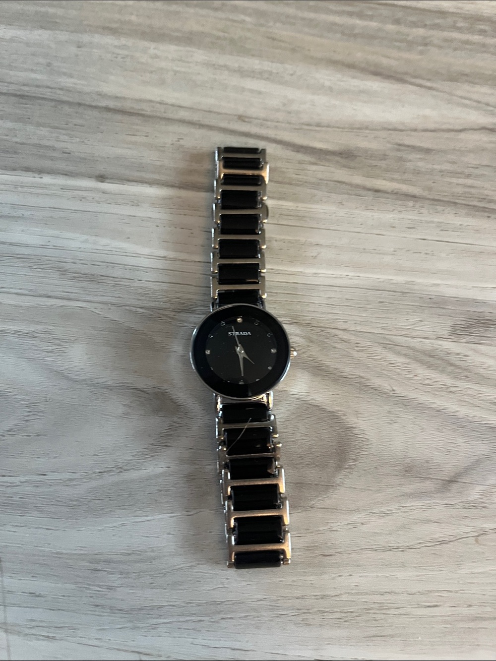 Strada Black and Silver Women's Bracelet Watch with Gloss Dial